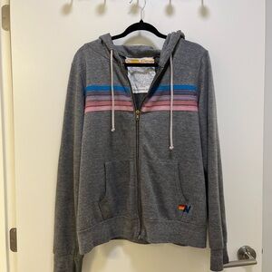 🔥 Aviator Nation 5-Stripe Zip Hoodie - Charcoal Grey - Large